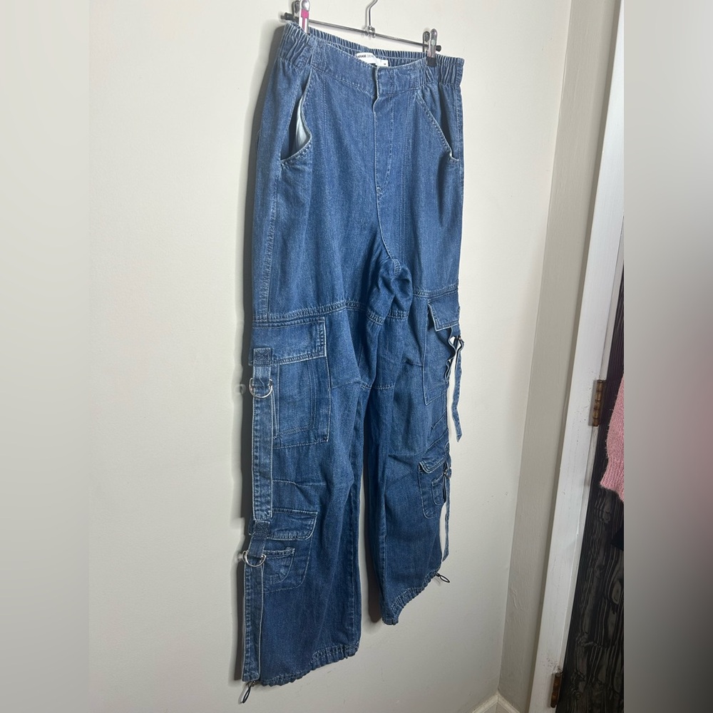 Garage Denim Cargo Pocket Elastic Waistband Pant in Light Indigo Blue sz Medium - Picture 3 of 12